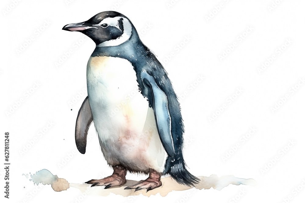 Fototapeta premium Watercolor penguin illustration on white background
