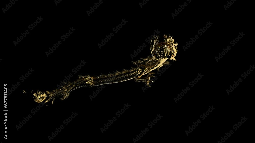 Full animation of the golden dragon moving forward with animation. Includes alpha and depth channel.