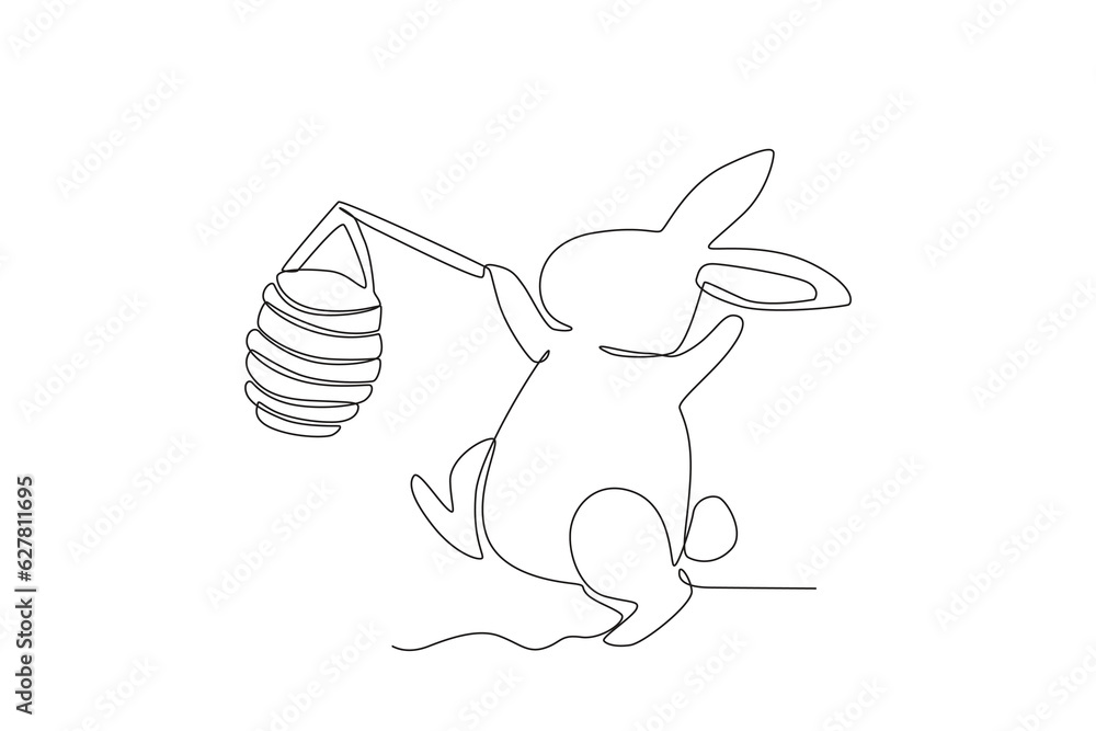 A rabbit holding a lantern at the festival. Mid-autumn one-line drawing A rabbit holding a lantern at the festival. Mid-autumn one-line drawing
