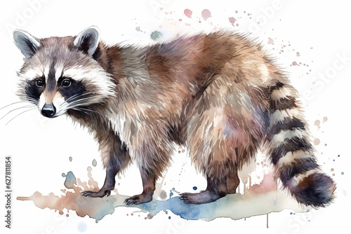 Watercolor raccoon illustration on white background