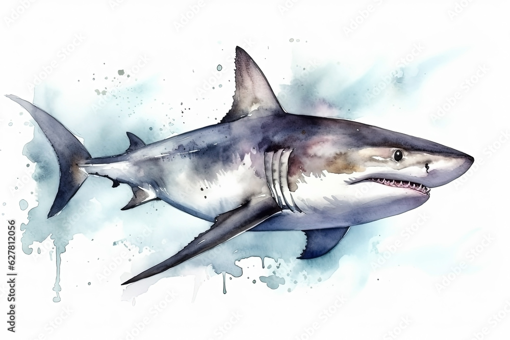 Naklejka premium Watercolor shark illustration on white background