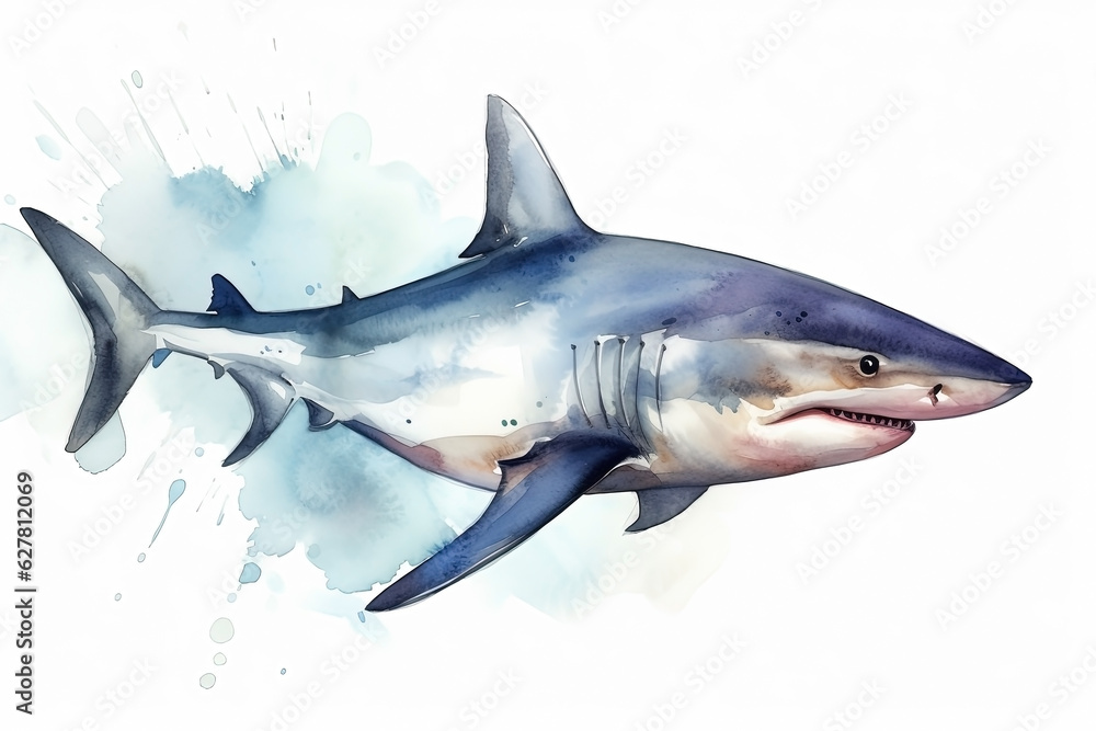 Naklejka premium Watercolor shark illustration on white background