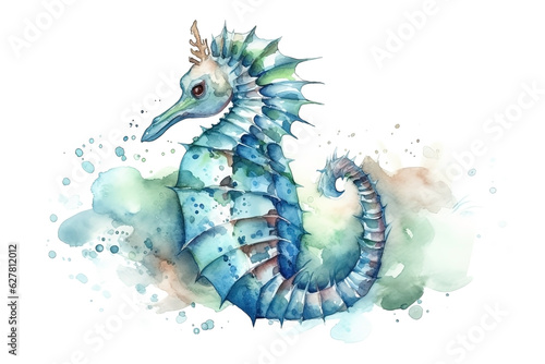 Watercolor seahorse illustration on white background