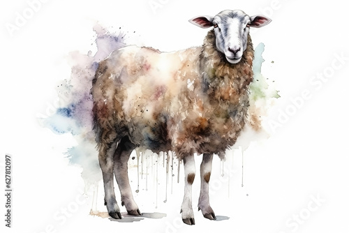 Watercolor sheep illustration on white background © Artem81
