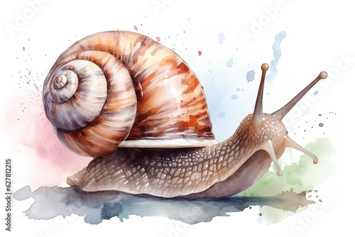 Watercolor snail illustration on white background