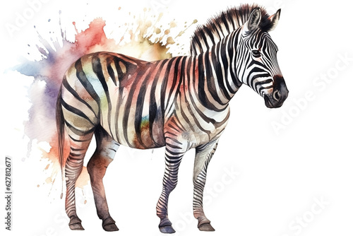 Watercolor zebra illustration on white background