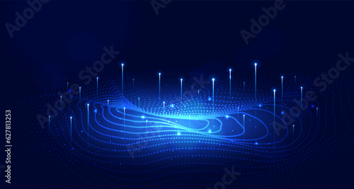 Digital technology speed connect blue green background, cyber nano information, abstract communication, innovation future tech data, internet network connection, Ai big data, line dot illustration 3d