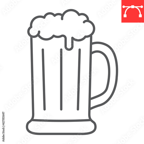 Beer mug line icon, oktoberfest and alcohol, beer glass vector icon, alcohol drink vector graphics, editable stroke outline sign, eps 10.
