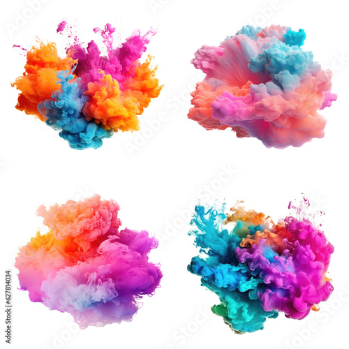 Colorful Smoke Set Isolated on Transparent Background 