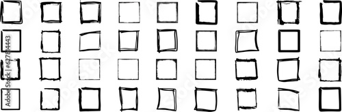 Squares vector set in sketch style. Rectangular handdrawn grungy borders. photo
