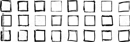 Hand drawn square frames in sketchy style. Doodle frames.