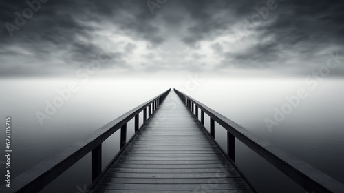 wooden bridge in the fog