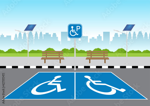 Handicapped Parking Area. Disabled Parking Space. Wheelchair Parking Space for Disabled People. Vector Illustration. 