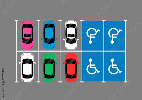 Handicapped Parking Area. Disabled Parking Space. Wheelchair Parking Space for Disabled People. Vector Illustration. 