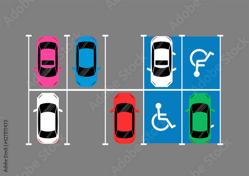 Handicapped Parking Area. Disabled Parking Space. Wheelchair Parking Space for Disabled People. Vector Illustration. 