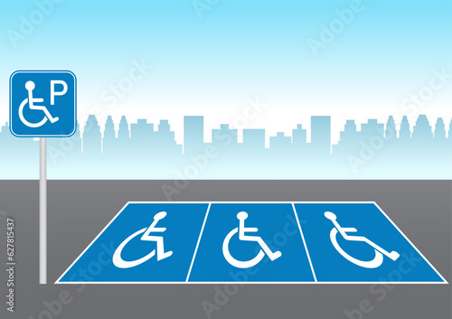 Handicapped Parking Area. Disabled Parking Space. Wheelchair Parking Space for Disabled People. Vector Illustration. 