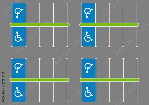 Handicapped Parking Area. Disabled Parking Space. Wheelchair Parking Space for Disabled People. Vector Illustration. 