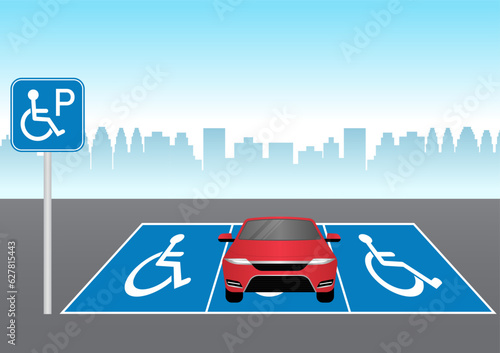 Handicapped Parking Area. Disabled Parking Space. Wheelchair Parking Space for Disabled People. Vector Illustration. 