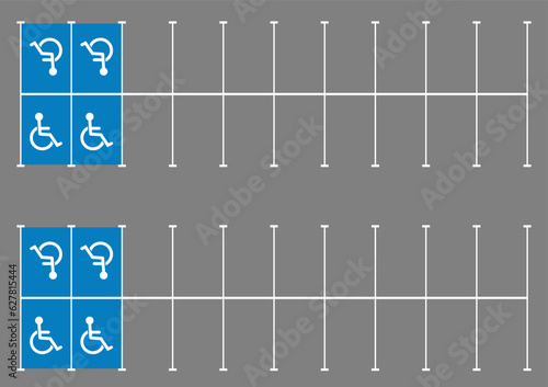 Handicapped Parking Area. Disabled Parking Space. Wheelchair Parking Space for Disabled People. Vector Illustration. 