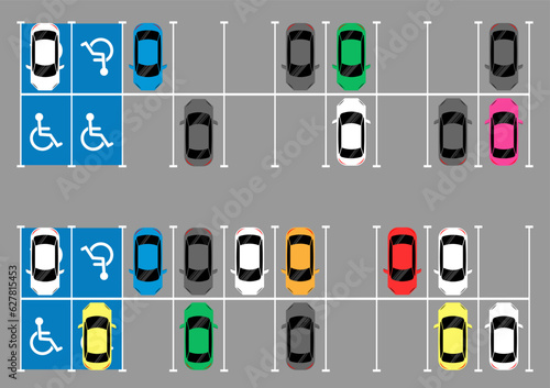 Handicapped Parking Area. Disabled Parking Space. Wheelchair Parking Space for Disabled People. Vector Illustration. 