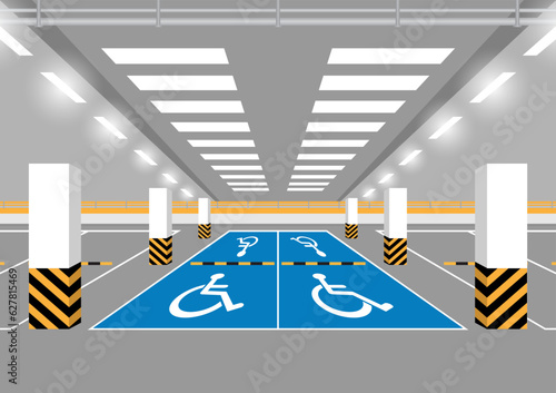 Handicapped Parking Area. Disabled Parking Space. Wheelchair Parking Space for Disabled People. Vector Illustration. 