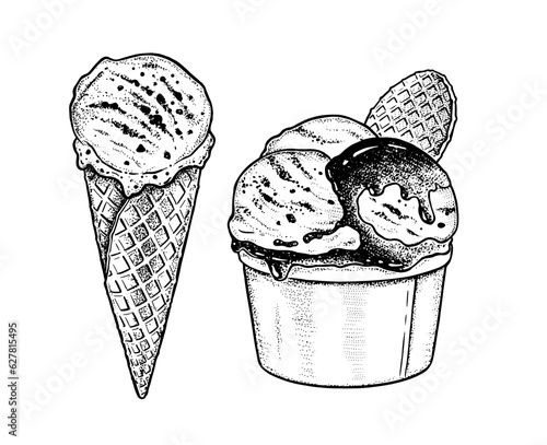 Vector sketchy illustrations of ice cream