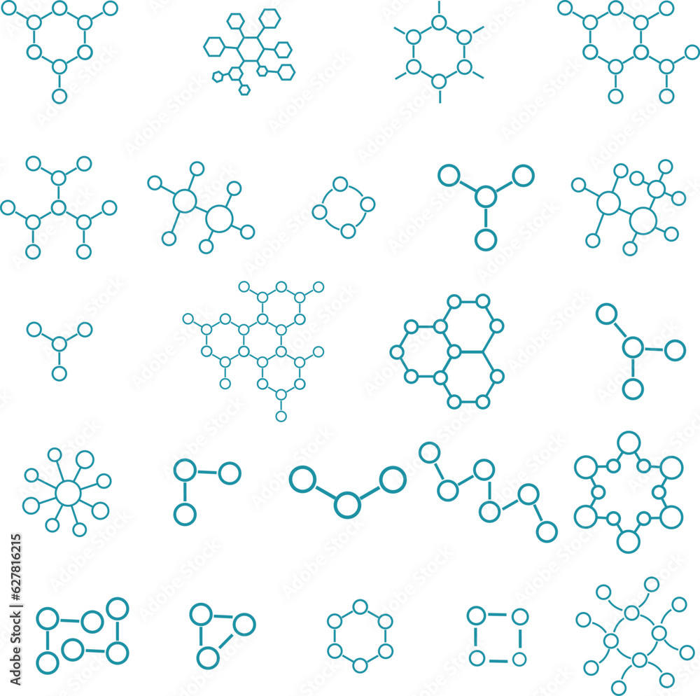 Molecule structure icon set. The chemical biotechnology. Laboratory research. 