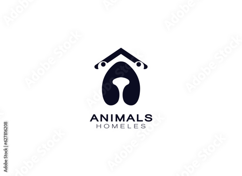 Animal Home Logo. Geometric Shape Home and Head Dog Isolated on White Background. Usable for Farm, Animal, Business, Technology, Nature and Branding Logos. Flat Vector Logo Design Template Element