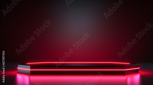 A Red lighted stage for product presentation. Generated Ai © New Arty