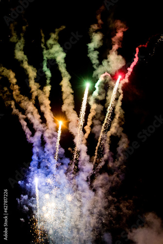 Colorful fireworks in the night sky. © leo_nik