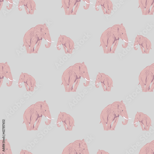 Canvas Print illustrated seamless pattern with elephants in pink colors