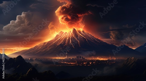 Powerful smoke and eruption of the largest volcano Generative AI