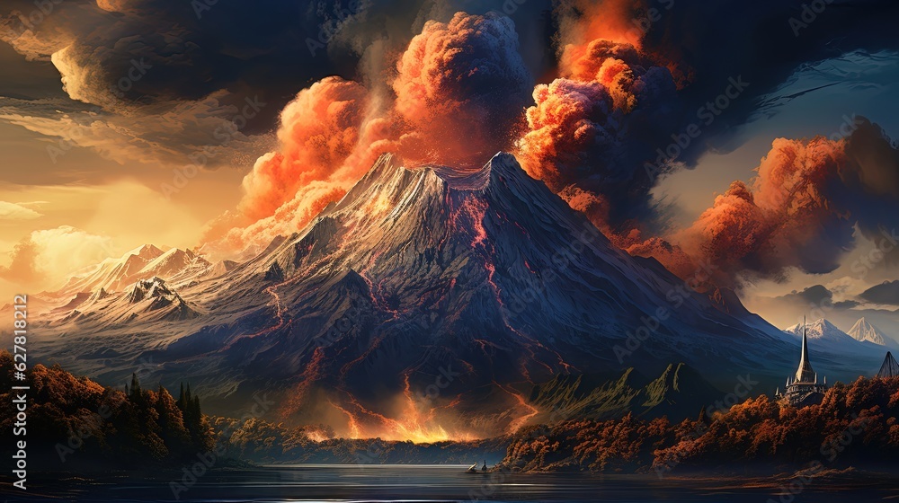 Powerful smoke and eruption of the largest volcano Generative AI
