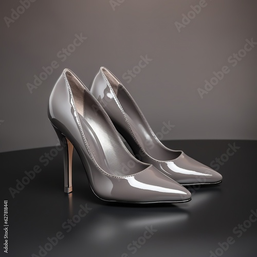 Beautiful trendy smooth youth women's high heels in gray color on a studio background