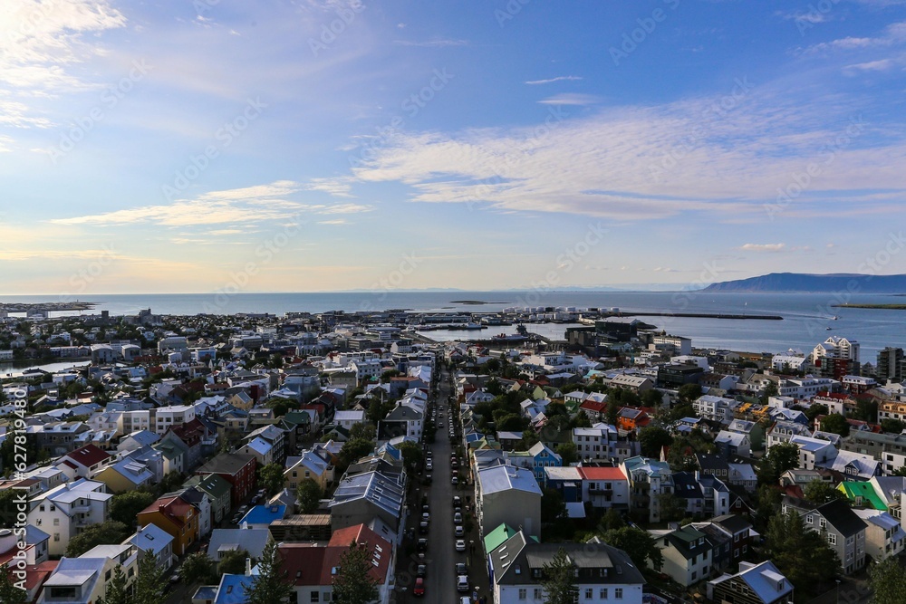  aerial view of view of the city of reykjavik the capital of iceland - obrazy, fototapety, plakaty 