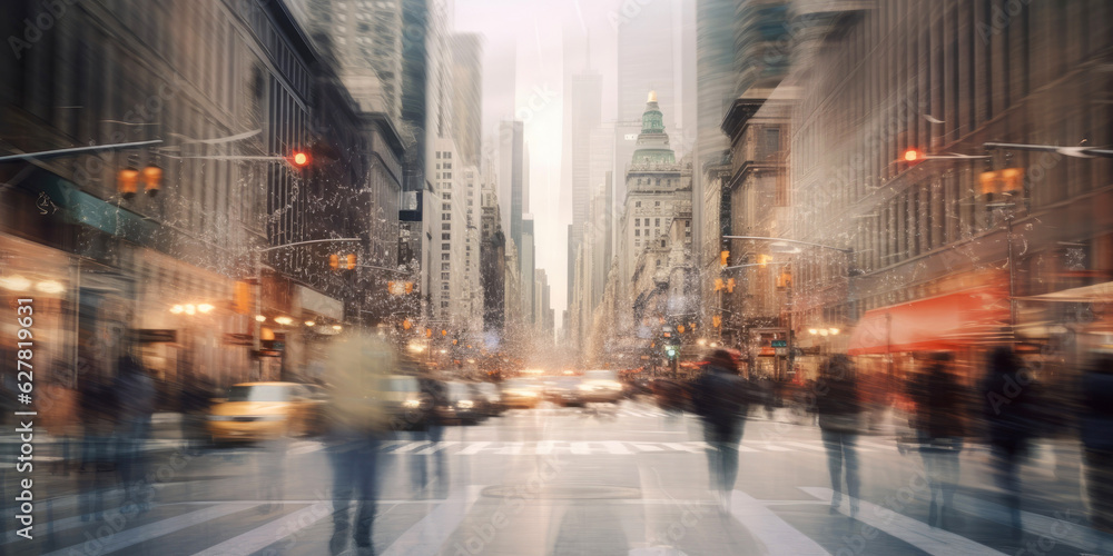 White modern blurred Christmas NY city street. Generative AI White modern blurred Christmas NY city street. Generative AI