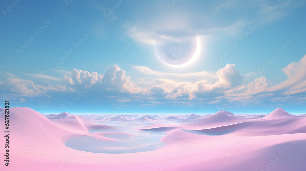A serene desert landscape illuminated by the moonlight