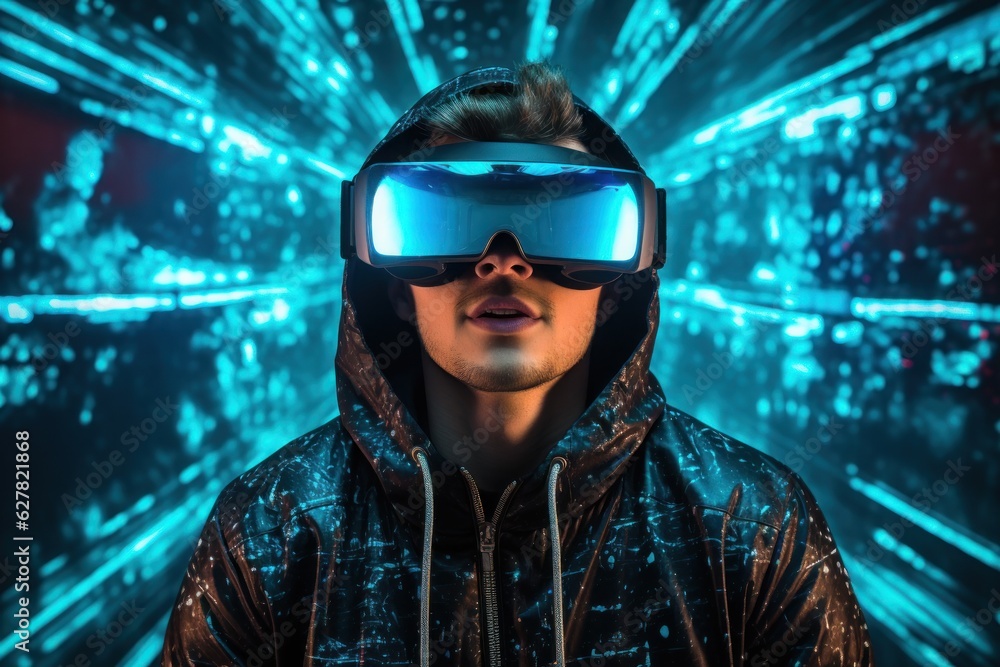 Young man in VR glasses Young man in VR glasses