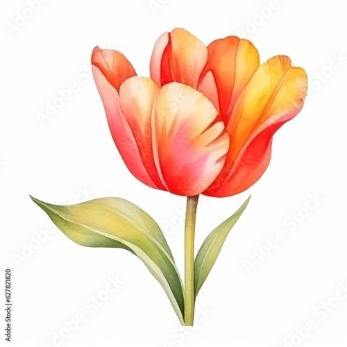 Watercolor tulip flower isolated