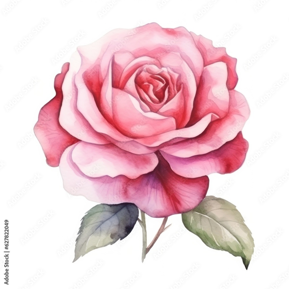Watercolor rose flower isolated