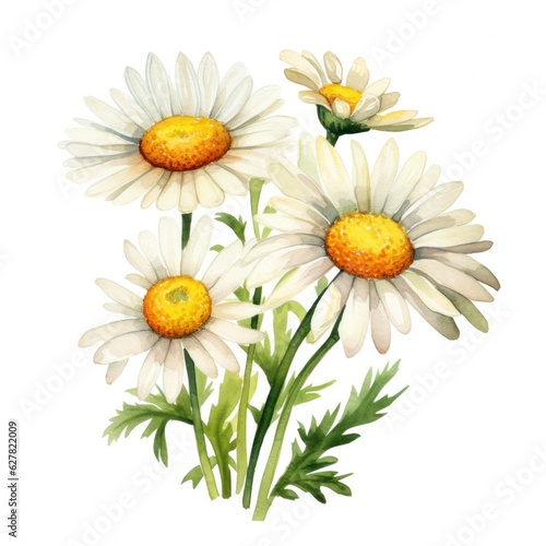 Watercolor chamomile flower isolated