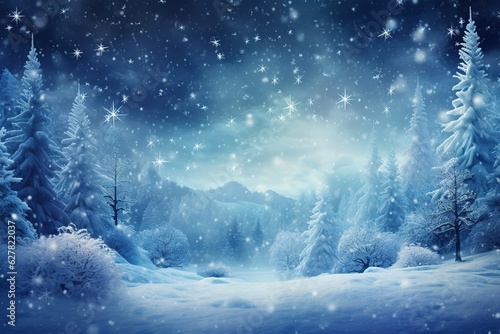 magical dreamy winter forest, snowcovered Christmas trees, night, snowfall, shiny snowflakes © Маргарита Вайс