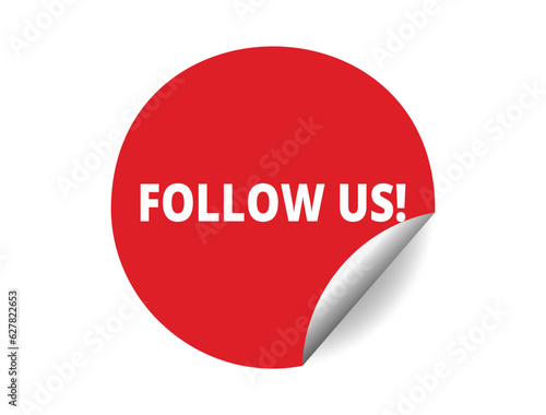 Follow us round sticker sign. Follow us circle sticker banner, badge symbol vector illustration.