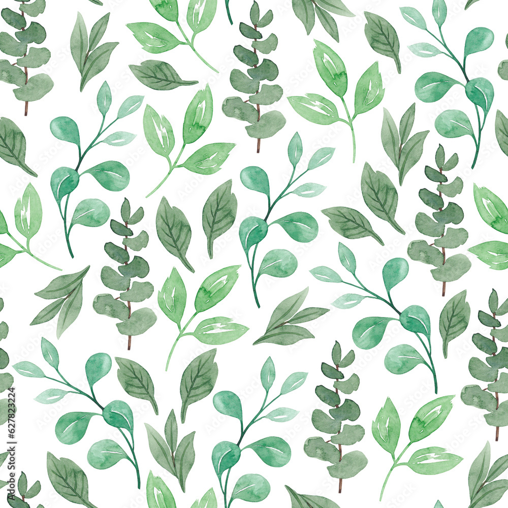 custom made wallpaper toronto digitalSeamless watercolor floral pattern - green leaves and branches composition on white background, perfect for wrappers, wallpapers, postcards, greeting cards, wedding invitations, romantic events.