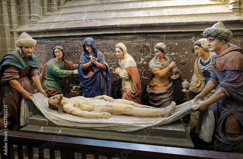 19 C Entombment of Christ tableau in Cathedral of Saint Corentin in the mediaeval city of Quimper, Finistere, Brittany, France photo