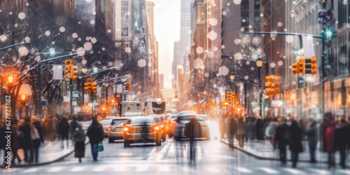 White modern blurred Christmas NY city street. Generative AI © piai