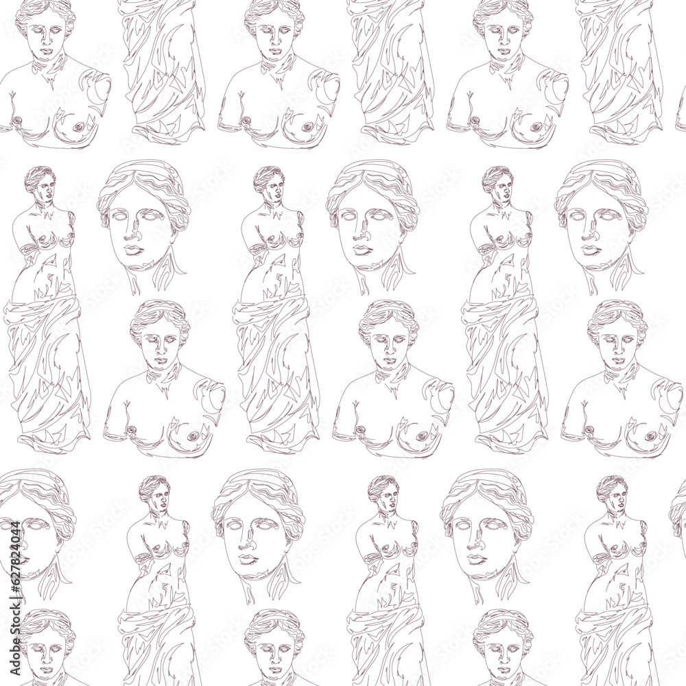 Seamless vector pattern sketch of the Greek sculpture of Venus de Milo. Pattern. Seamless vector pattern sketch of the Greek sculpture of Venus de Milo. Pattern.