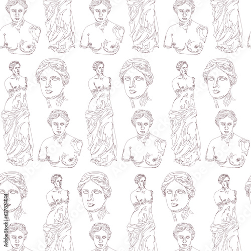 Seamless vector pattern sketch of the Greek sculpture of Venus de Milo. Pattern.