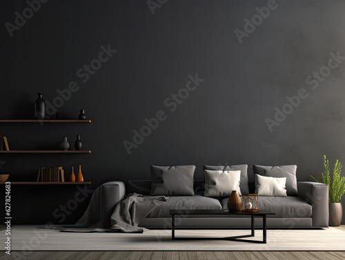 Home interior modern dark living room