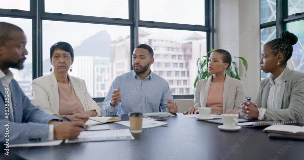 CEO speaking, paperwork or business people in meeting for our vision, data analytics or strategy together. Research, leadership or manager reading sales report for financial growth info in office CEO speaking, paperwork or business people in meeting for our vision, data analytics or strategy together. Research, leadership or manager reading sales report for financial growth info in office